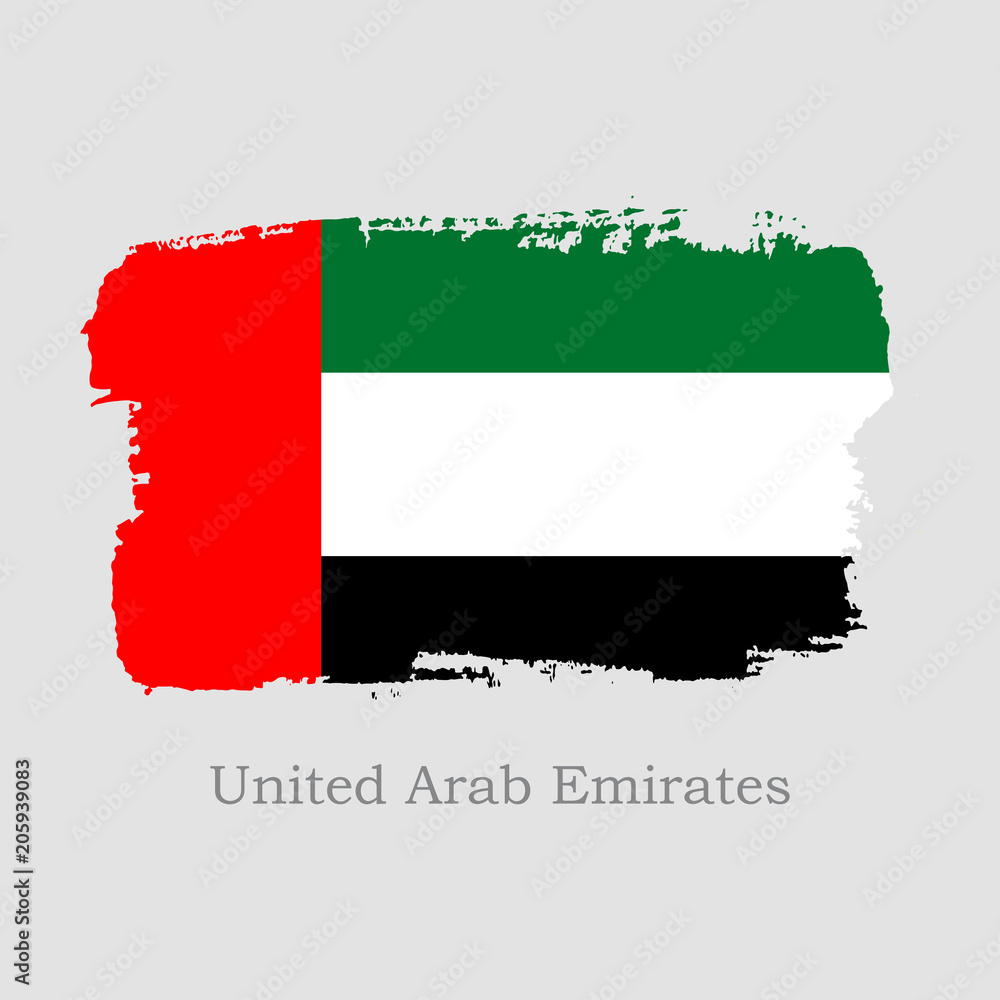 Vector Illustration. Hand draw United Arab Emirates flag. National UAE banner for design on grey background Vector Illustration. Hand draw United Arab Emirates flag. National UAE banner for design on grey background