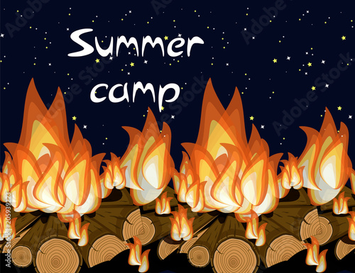 Summer camp bunner template with nature evening landscape and text. photo