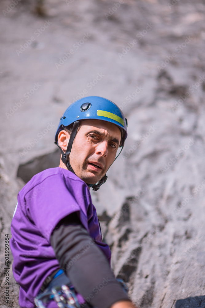 Close Up Male Hiker With Helmet Close Up Male Hiker With Helmet