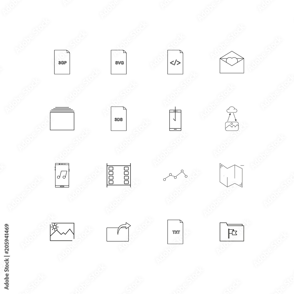 Files And Folders, Sign linear thin icons set. Outlined simple vector icons Files And Folders, Sign linear thin icons set. Outlined simple vector icons