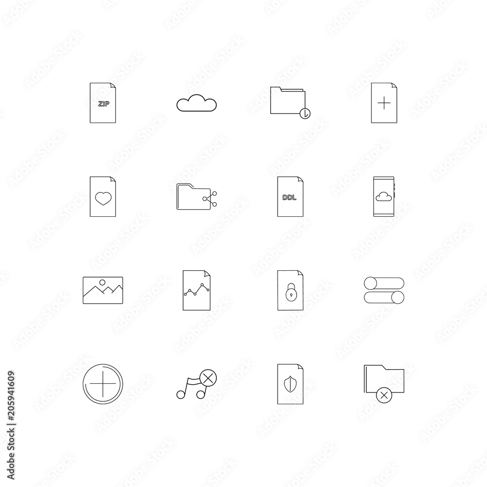 Files And Folders, Sign linear thin icons set. Outlined simple vector icons