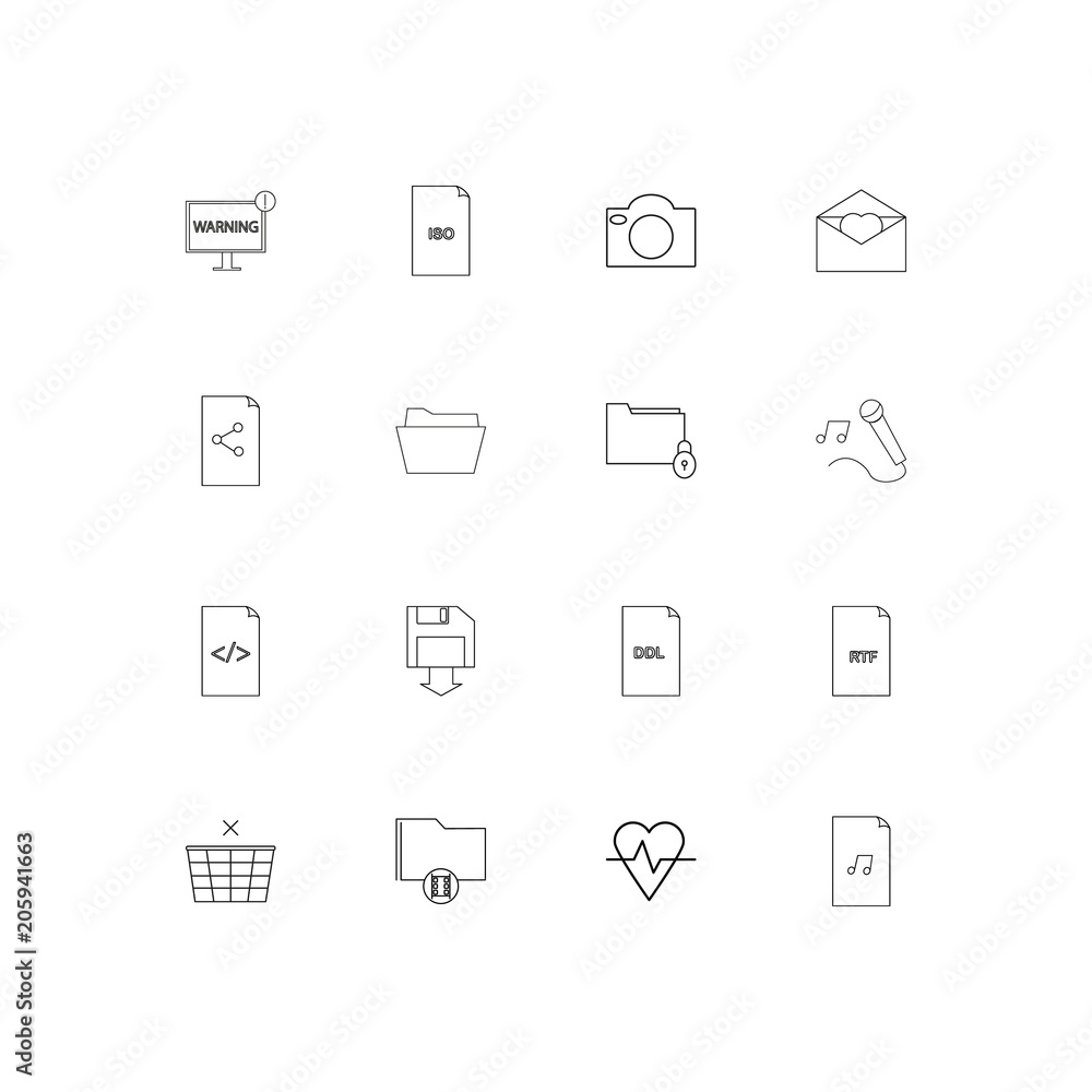 Files And Folders, Sign linear thin icons set. Outlined simple vector icons