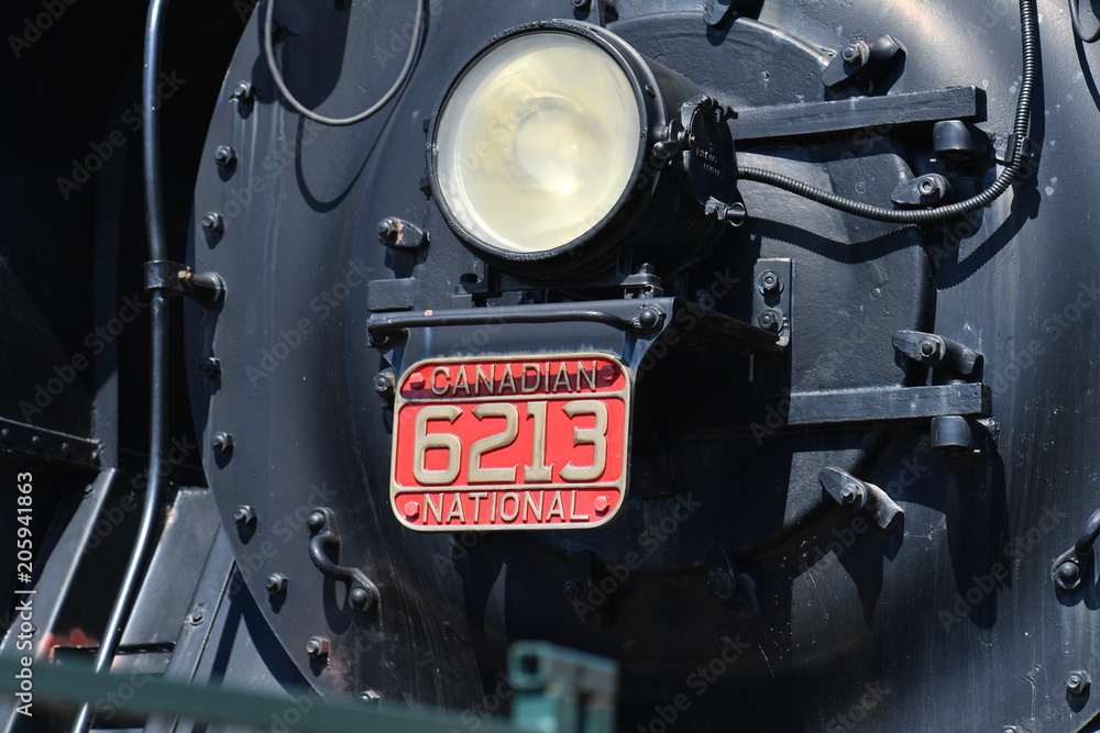 Fototapeta premium Front view of an old locomotive in Montreal-Canada