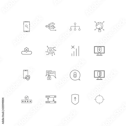 Internet Security linear thin icons set. Outlined simple vector icons