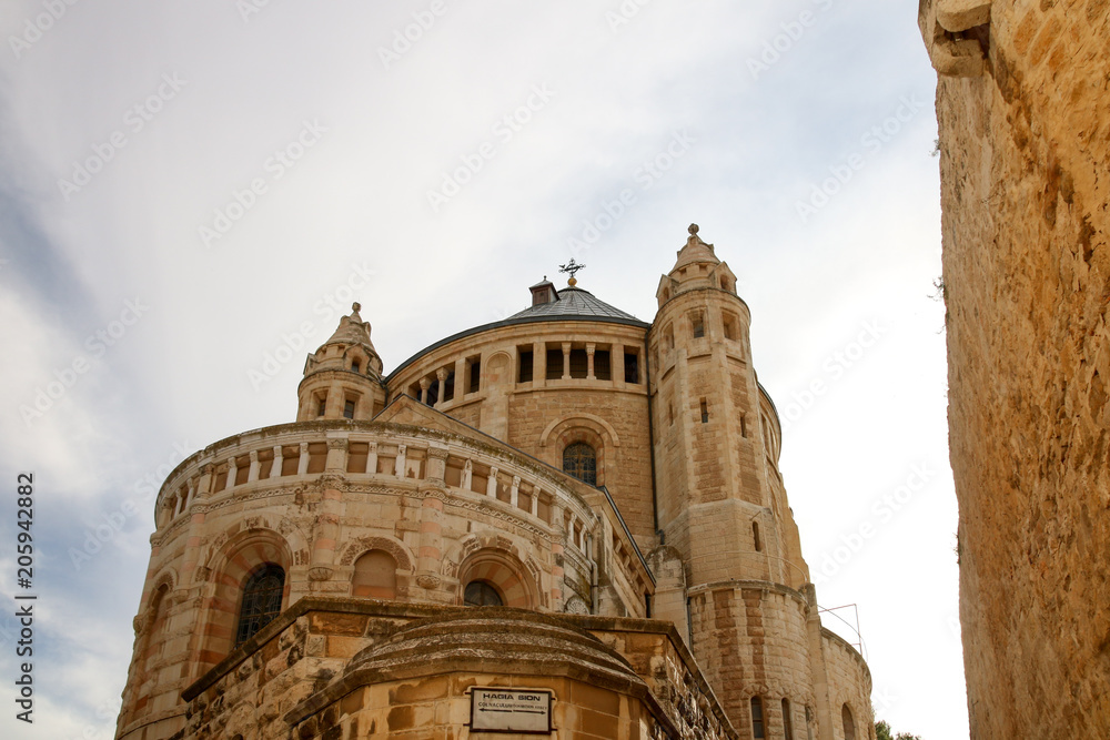 View of the Dormitio Abbey on Mount Zion in Jerusalem, Israel.