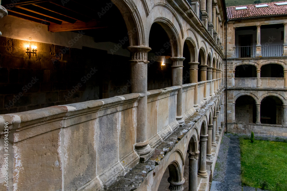 Cloister of the Monastery of Santa María de Valdediós in March 2018