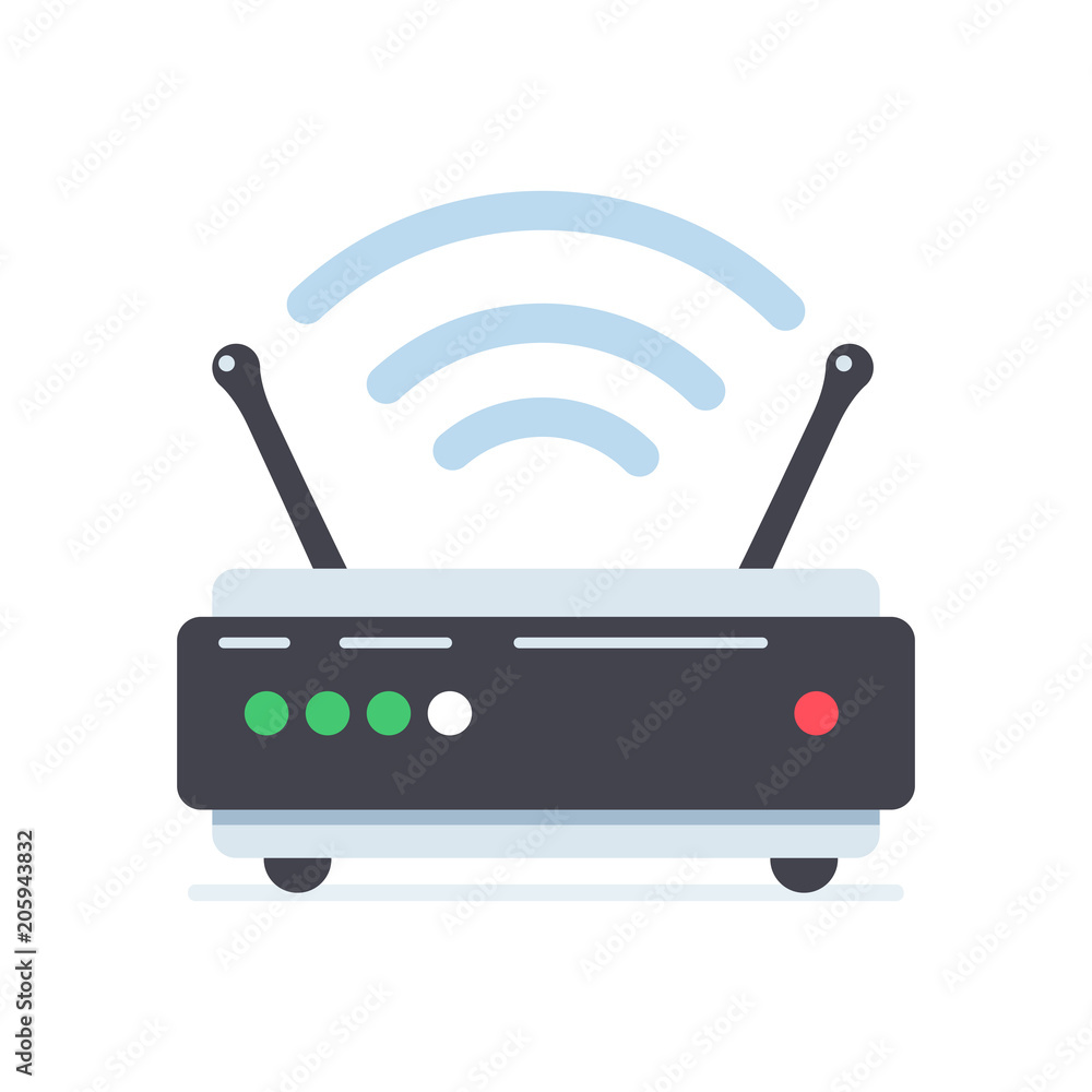wi fi router vector flat design illustration. cool design for posters,  plates, stickers and informational facility signs. Stock Vector | Adobe  Stock