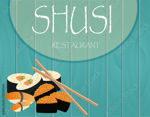 vector pictures with national food of Japan with sushi with fish