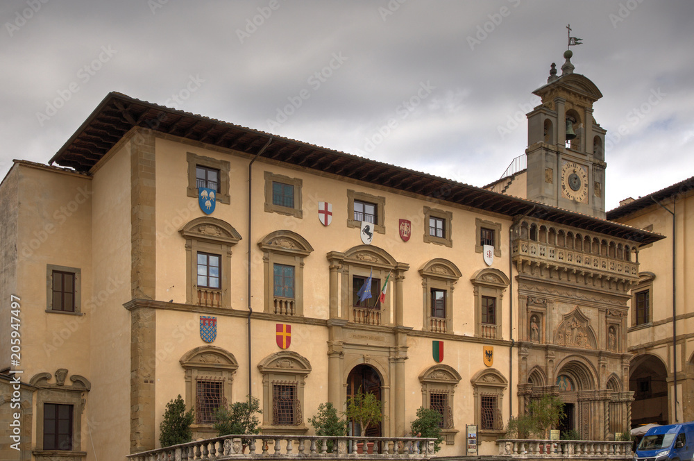 Town Hall building in the Piazza Grande, in Arezzo, Tuscany, Italy