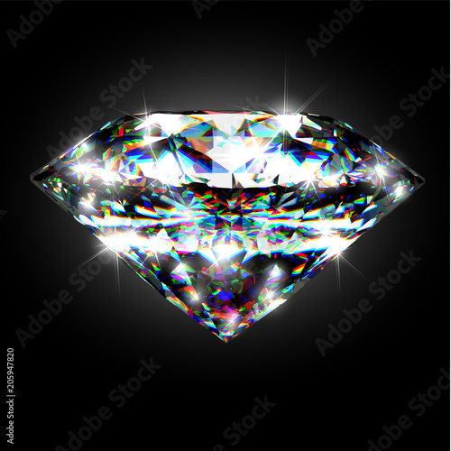 Dazzling shiny colorful diamond on black background - realistic vector eps10 illlustration