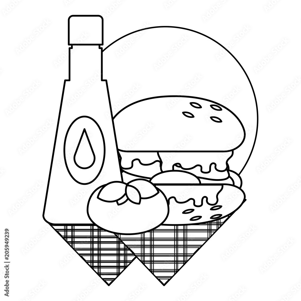 ketchup sauce and hamburger over white background, vector illustration ketchup sauce and hamburger over white background, vector illustration