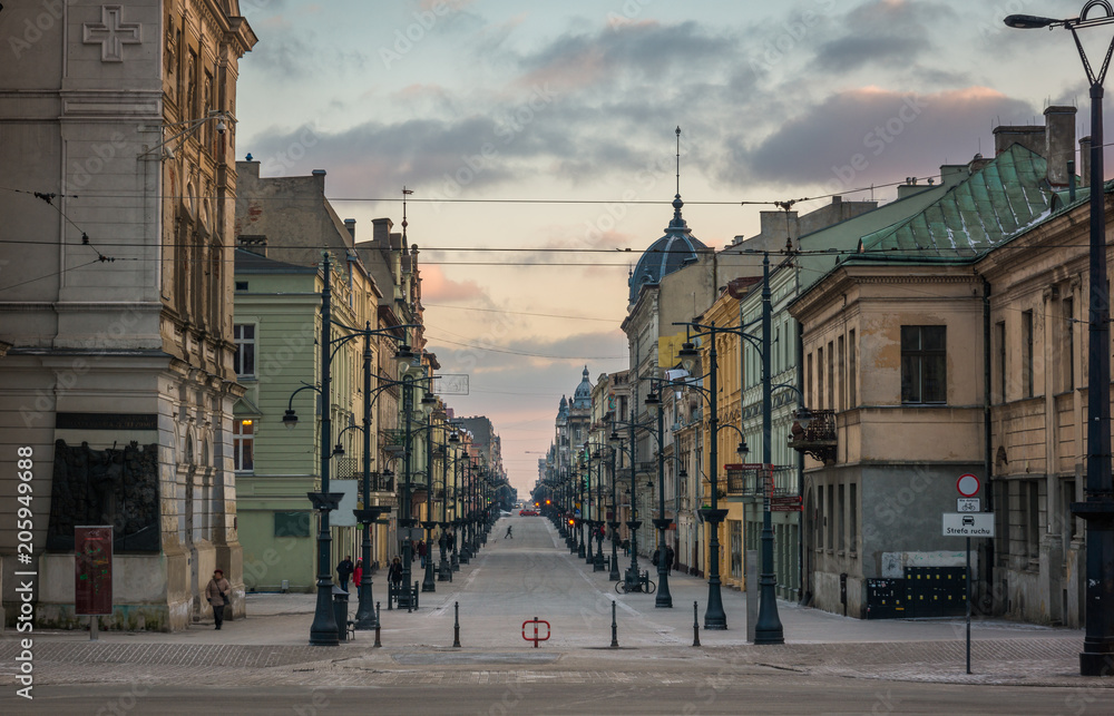 Piotrkowska street in Lodz city, Lodzkie, Poland