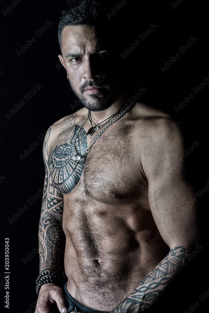 Handsome Athletic Young Man with Tattoo Looking Up Stock Photo - Image of  athletic, grey: 52357140