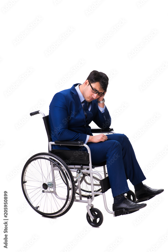Businessman with wheelchair isolated on white background Businessman with wheelchair isolated on white background