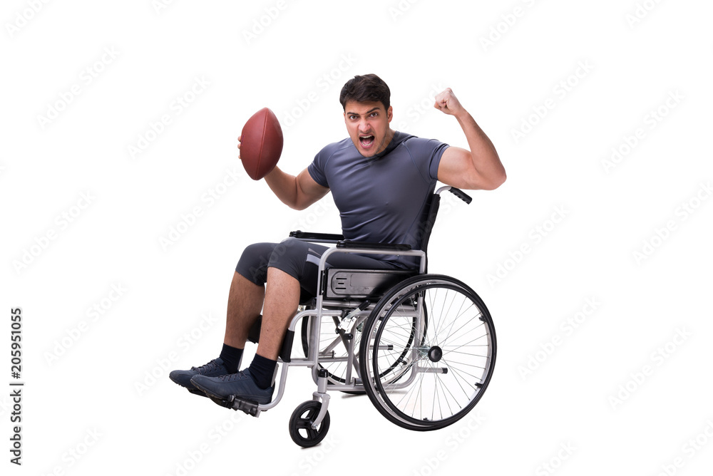 Fototapeta premium Football player recovering from injury on wheelchair