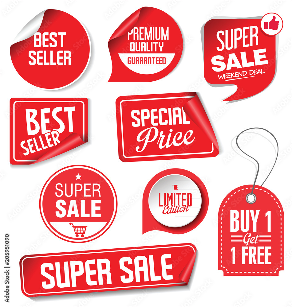 Sale stickers and tags red design illustration - obrazy, fototapety, plakaty 
