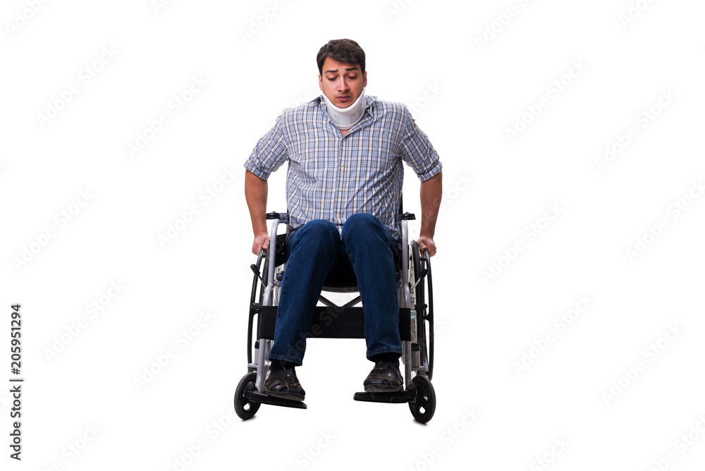 Man suffering from injury on wheelchair Man suffering from injury on wheelchair
