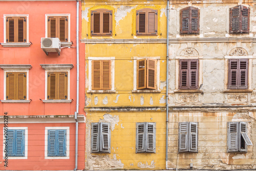 Colorful facade of an old house in Rovinj, Croatia, Europe.