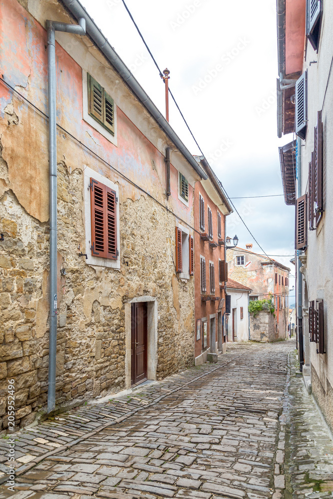 An ancient stone street in the city of Motovun on Istria in Croatia, Europe.