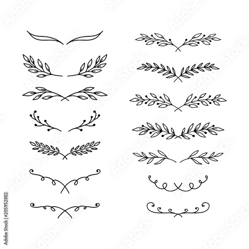 Hand drawn vector laurels, flourishes and borders