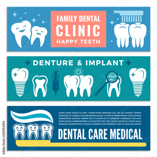 Horizontal banners for dental clinic with illustrations of teeth