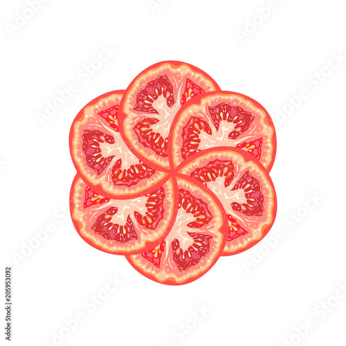Vector decorative round from tomato slice on white background