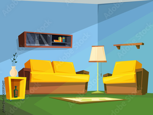 Living room interior in cartoon style