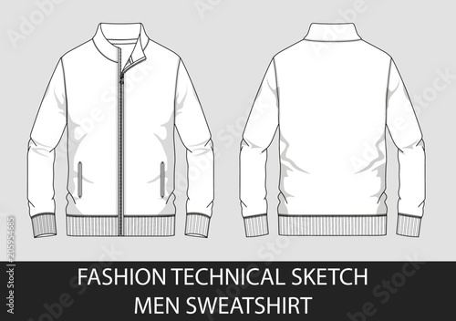 Technical sketch of man sweatshirt in vector graphic