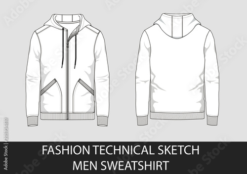 Technical sketch man hooded sweatshirt in vector graphic