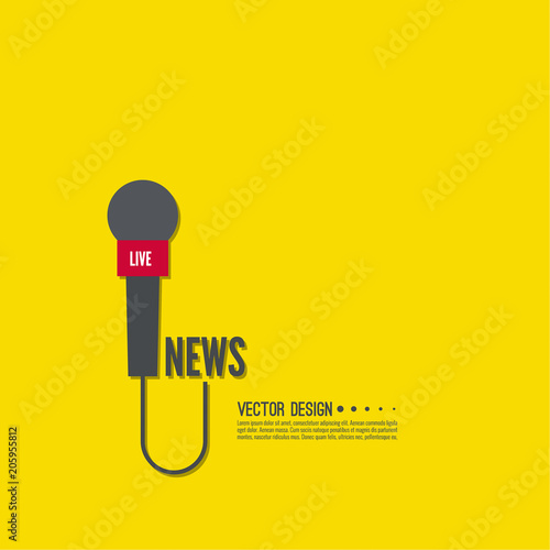 Vector icon of a microphone with wire. Symbol breaking news on TV and radio. 