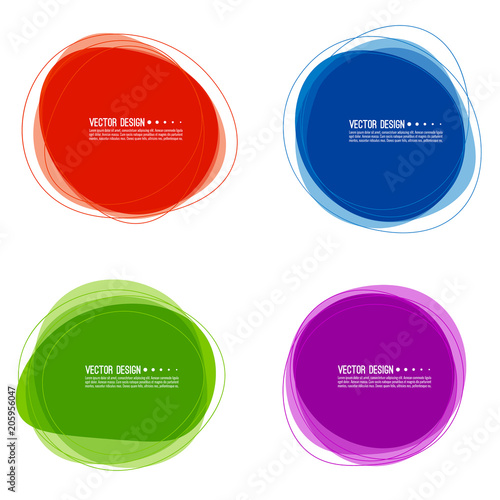 Vector set of colorful circular banners with overlaid transparent layers. Isolated on white background.