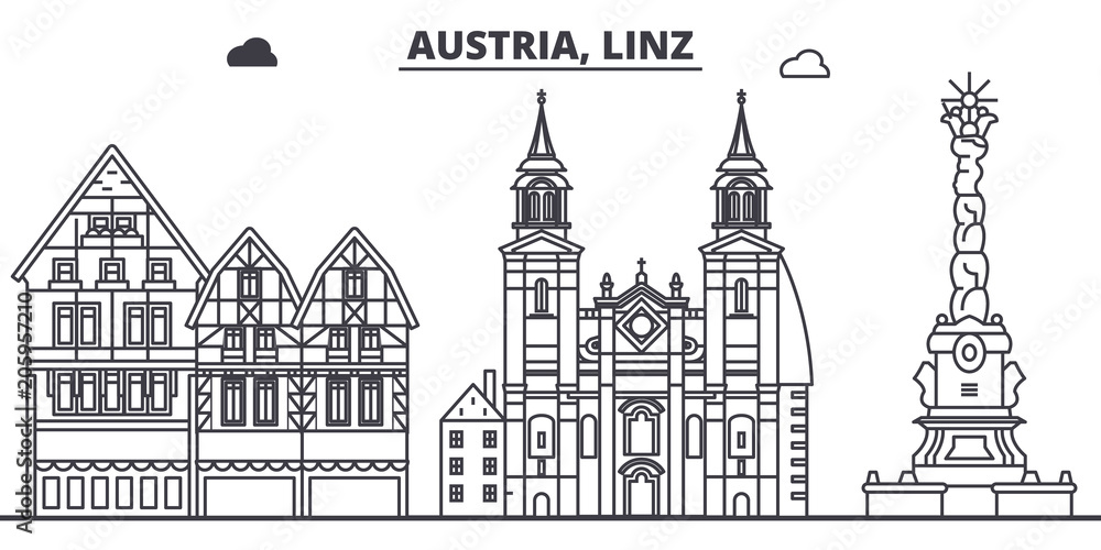 Austria, Linz line skyline vector illustration. Austria, Linz linear ...