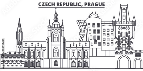 Czech Republic, Prague line skyline vector illustration. czech Republic, Prague linear cityscape with famous landmarks, city sights, vector landscape.