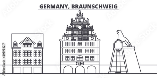 Germany, Braunschweig line skyline vector illustration. Germany, Braunschweig linear cityscape with famous landmarks, city sights, vector design landscape. 