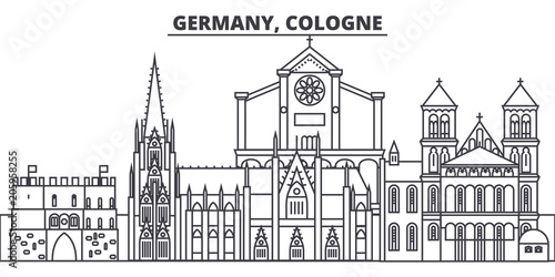Germany, Cologne line skyline vector illustration. Germany, Cologne linear cityscape with famous landmarks, city sights, vector design landscape. 