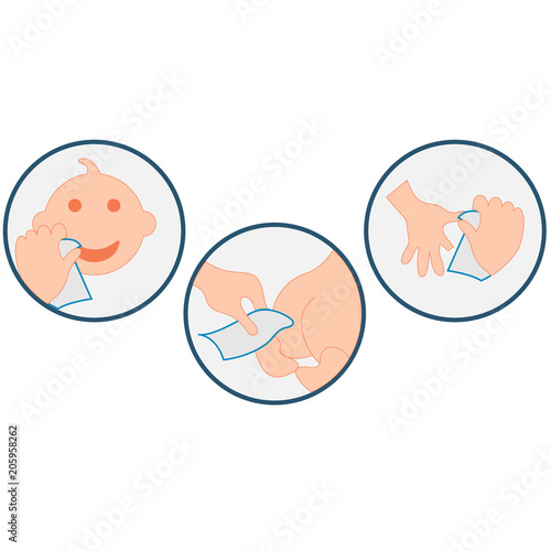 Cleaning baby body parts with wet wipes