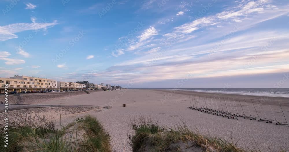 Sunset time-lapse video of huge sand Berck beach and La Manche in May, France Sunset time-lapse video of huge sand Berck beach and La Manche in May, France