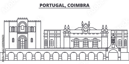 Portugal, Coimbra line skyline vector illustration. Portugal, Coimbra linear cityscape with famous landmarks, city sights, vector design landscape. 