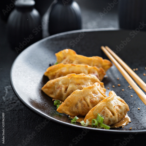 Fried potstickers with green onions