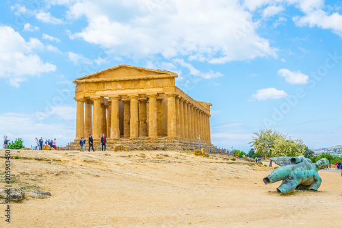 View of the Concordia temple in the Valley of temples near Agrigento in Sicily, Italy