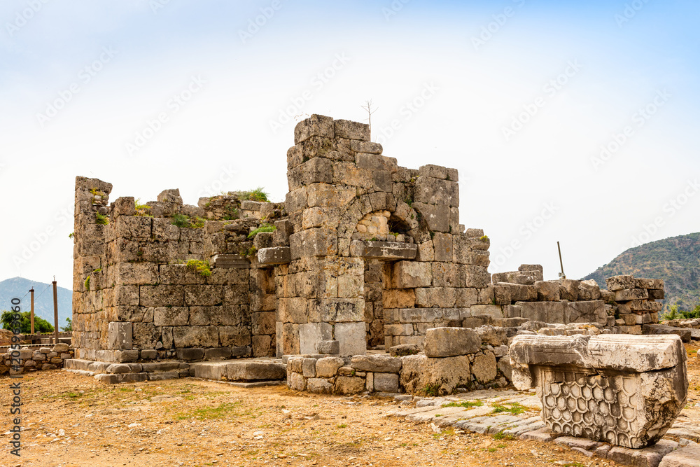 Ruins of basilica at the archaeological site of Kaunos in Turkey, Mugla Province.