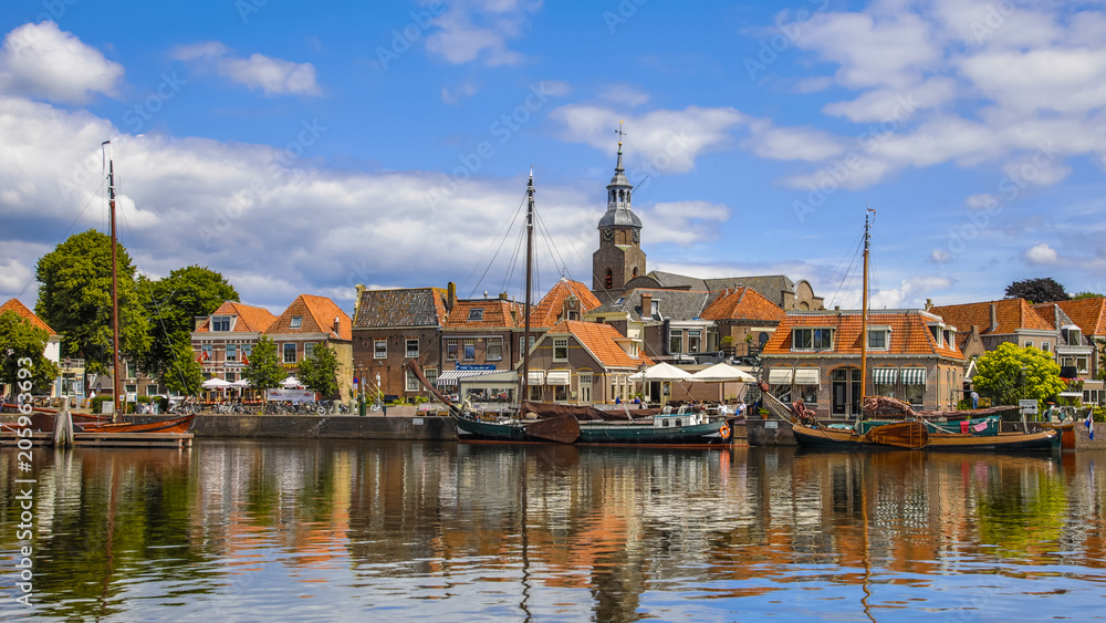 Harbor panorama in historic dutch village