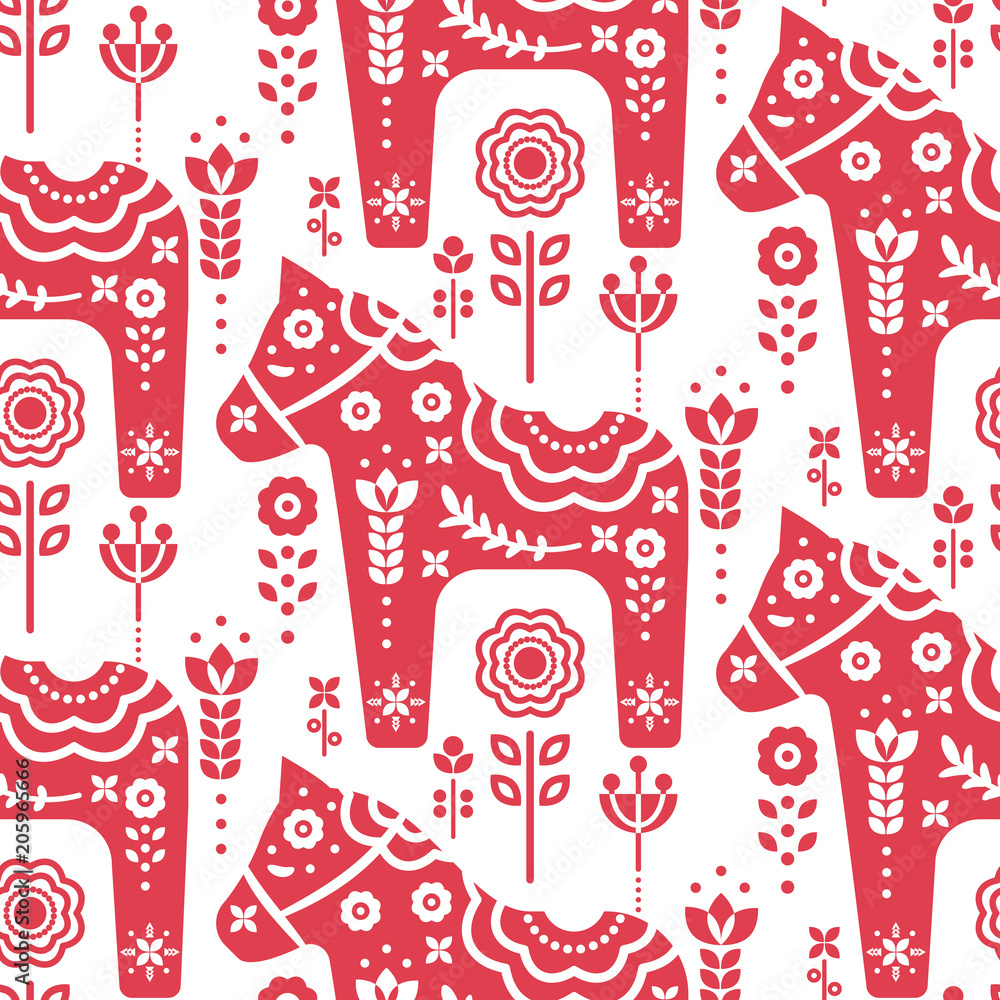 Dala swedish horse seamless vector pattern.