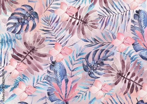 Obraz Egzotyczny bacground z egzotycznych liści i kwiatów (różowy)