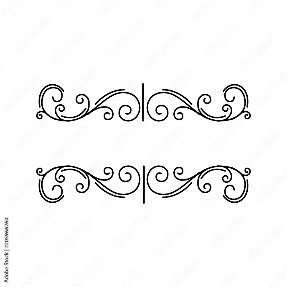 Decorative elements. Page floral border. Prnamental page decoration. Swirls, Curls. Design element. Vector.
