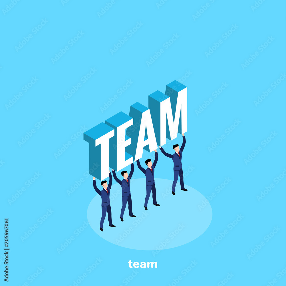 managers in business suits on a blue background, isometric image managers in business suits on a blue background, isometric image