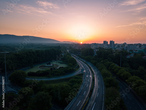 Sunrise over the Highway Towards Outside the City