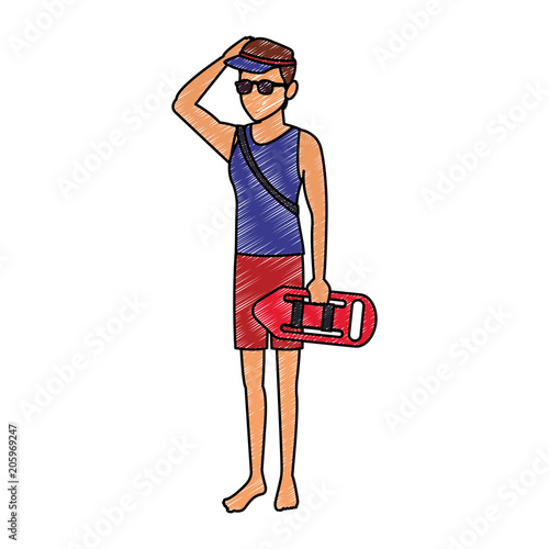 Young lifeguard male cartoon vector illustration graphic design