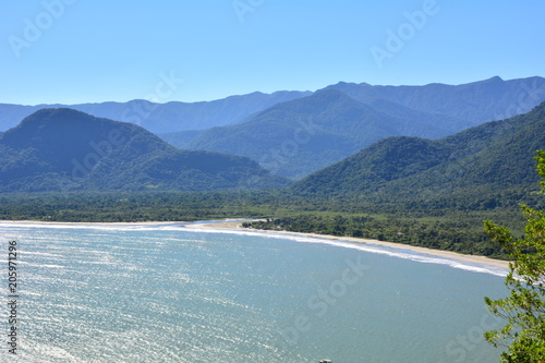 Aerial view of the beaches Estaleiro and Ubatumirin in Ubatuba Brazil