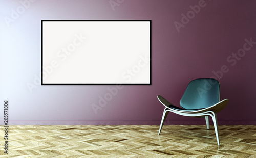 Fototapeta Naklejka Na Ścianę i Meble -  Modern bright interiors apartment with mockup poster frame 3D rendering illustration